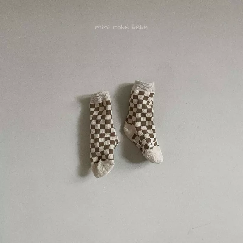 Mini Robe - Korean Baby Fashion - #babyootd - Bebe Checker Board Socks [set of 3] - 5
