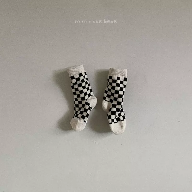 Mini Robe - Korean Baby Fashion - #babyoutfit - Bebe Checker Board Socks [set of 3] - 6