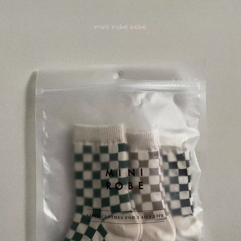 Mini Robe - Korean Baby Fashion - #babywear - Bebe Checker Board Socks [set of 3] - 8