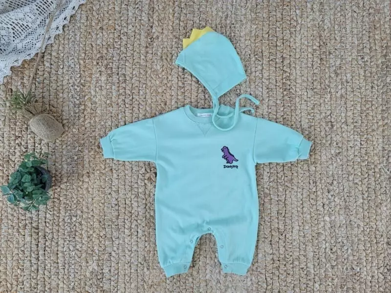 Moran - Korean Baby Fashion - #babyboutiqueclothing - Dino Embroidery Bodysuit with Hat - 2