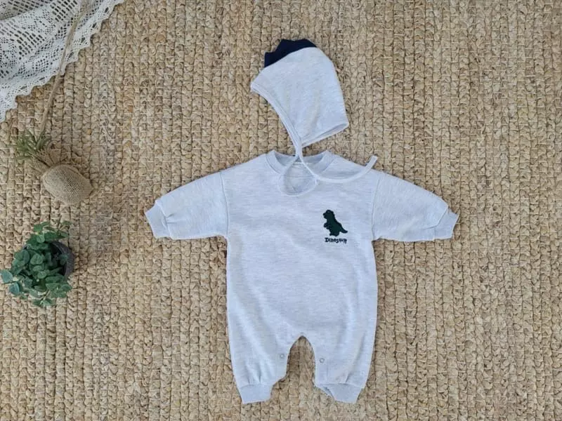 Moran - Korean Baby Fashion - #babyclothing - Dino Embroidery Bodysuit with Hat - 3