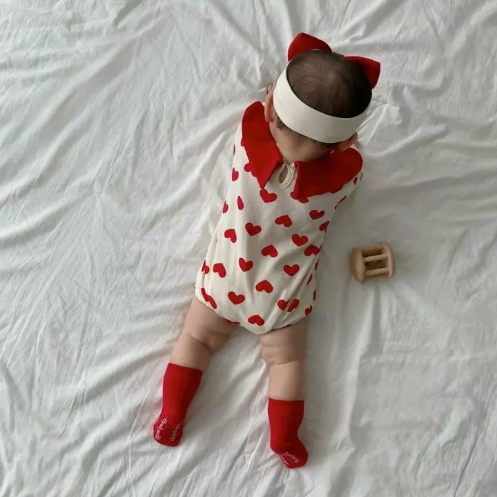 Moran - Korean Baby Fashion - #babyfashion - Heart Collar Bodysuit with Hairband - 3