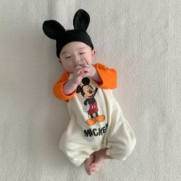 Moran - Korean Baby Fashion - #onlinebabyboutique - Hi Mickey Bodysuit with Hairband - 2