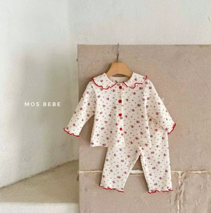 Mos Bebe - Korean Baby Fashion - #babyboutique - Semi Collar Top Bottom Set - 8