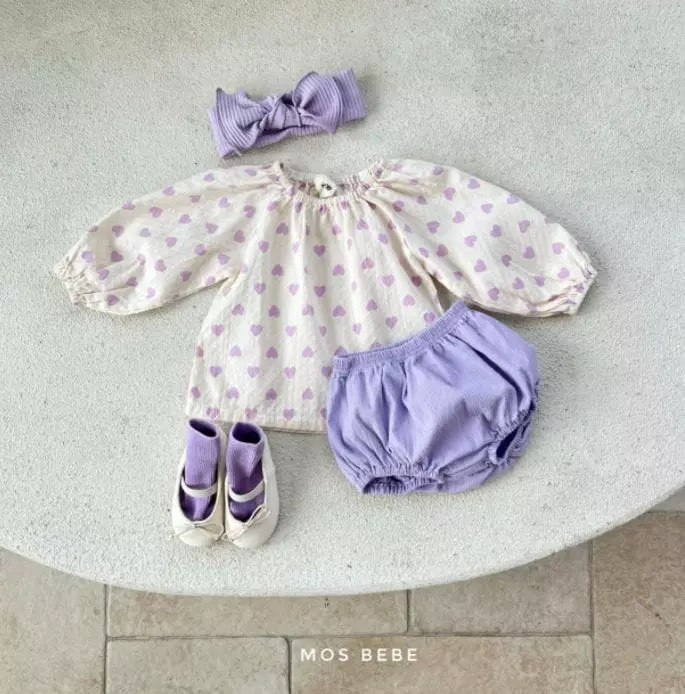 Mos Bebe - Korean Baby Fashion - #smilingbaby - Heart Top Bottom SET with Hairband - 4