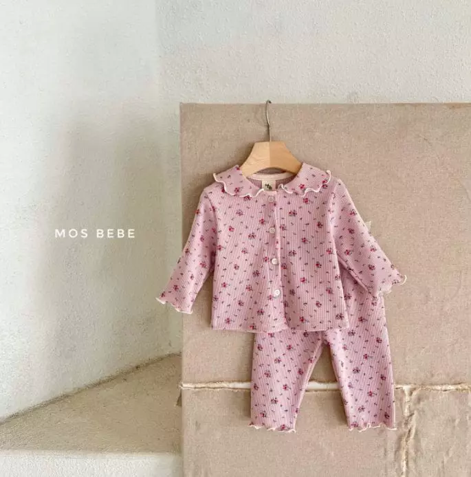 Mos Bebe - Korean Baby Fashion - #babyboutiqueclothing - Semi Collar Top Bottom Set - 9