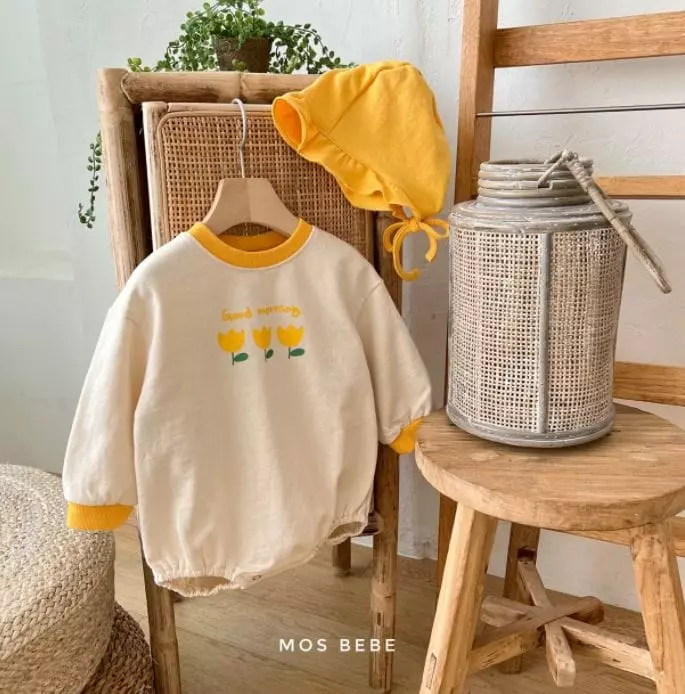 Mos Bebe - Korean Baby Fashion - #babyboutiqueclothing - Flower Bodysuit with Bonnet - 8