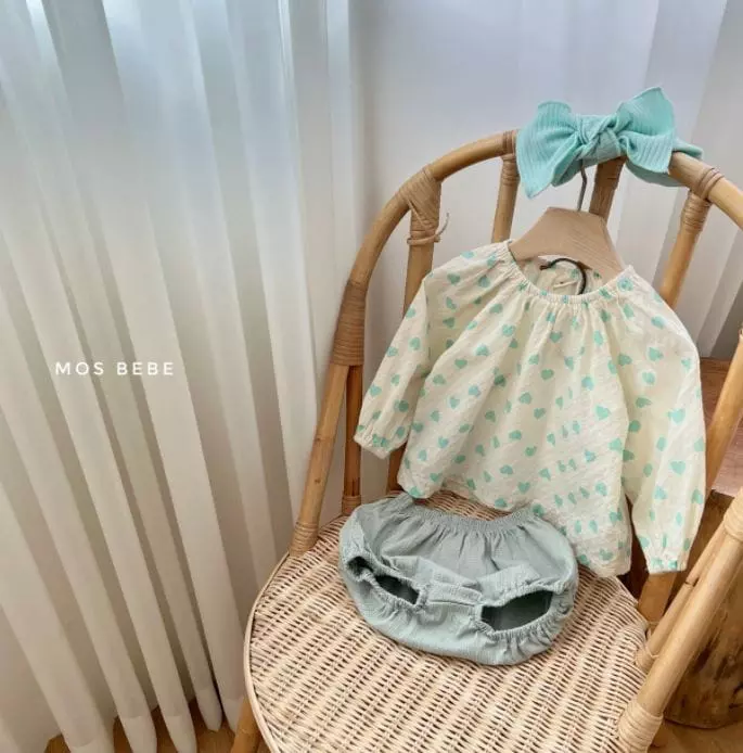Mos Bebe - Korean Baby Fashion - #babyboutiqueclothing - Heart Top Bottom SET with Hairband - 5