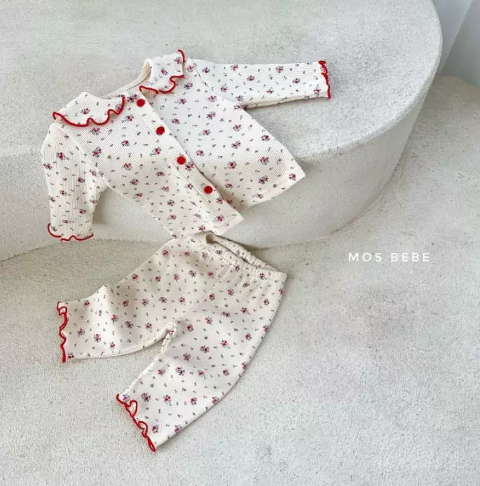 Mos Bebe - Korean Baby Fashion - #babyclothing - Semi Collar Top Bottom Set - 10