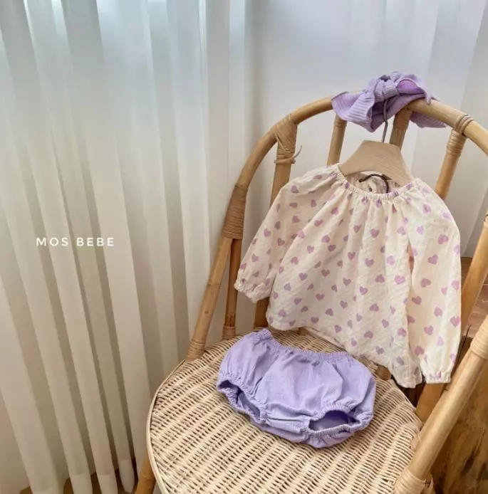 Mos Bebe - Korean Baby Fashion - #babyclothing - Heart Top Bottom SET with Hairband - 6