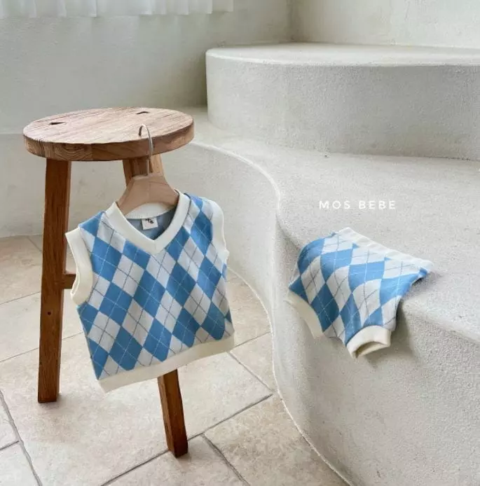 Mos Bebe - Korean Baby Fashion - #babyboutiqueclothing - Argyle Vest Bottom Set - 4