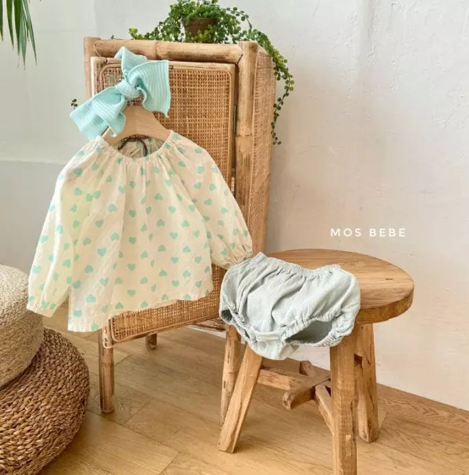 Mos Bebe - Korean Baby Fashion - #babyfashion - Heart Top Bottom SET with Hairband - 7