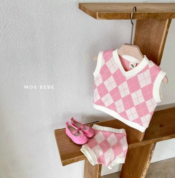 Mos Bebe - Korean Baby Fashion - #babyfashion - Argyle Vest Bottom Set - 5