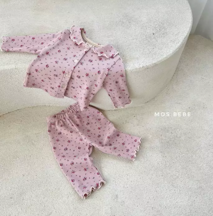 Mos Bebe - Korean Baby Fashion - #babyfever - Semi Collar Top Bottom Set - 12