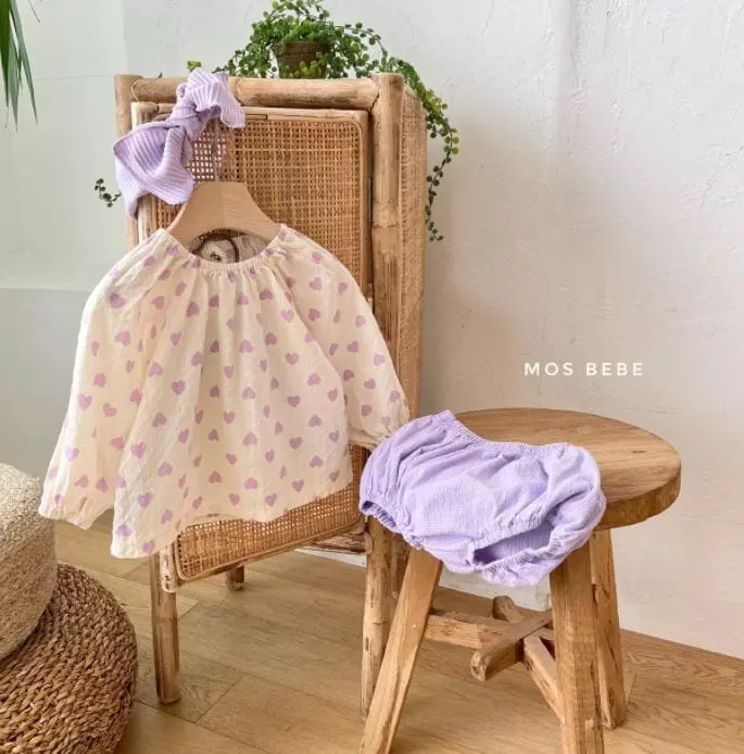 Mos Bebe - Korean Baby Fashion - #babyfever - Heart Top Bottom SET with Hairband - 8
