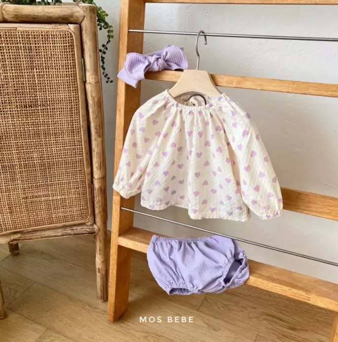 Mos Bebe - Korean Baby Fashion - #babylifestyle - Heart Top Bottom SET with Hairband - 10