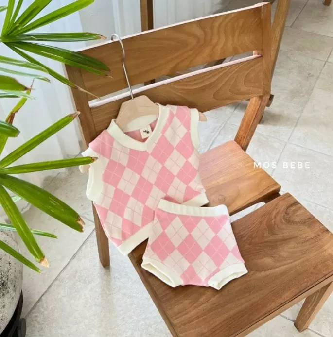 Mos Bebe - Korean Baby Fashion - #babylifestyle - Argyle Vest Bottom Set - 8