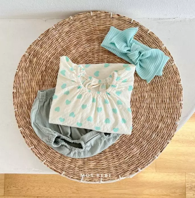 Mos Bebe - Korean Baby Fashion - #babyoninstagram - Heart Top Bottom SET with Hairband - 11