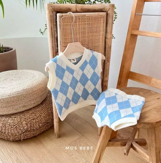 Mos Bebe - Korean Baby Fashion - #babyoninstagram - Argyle Vest Bottom Set - 9