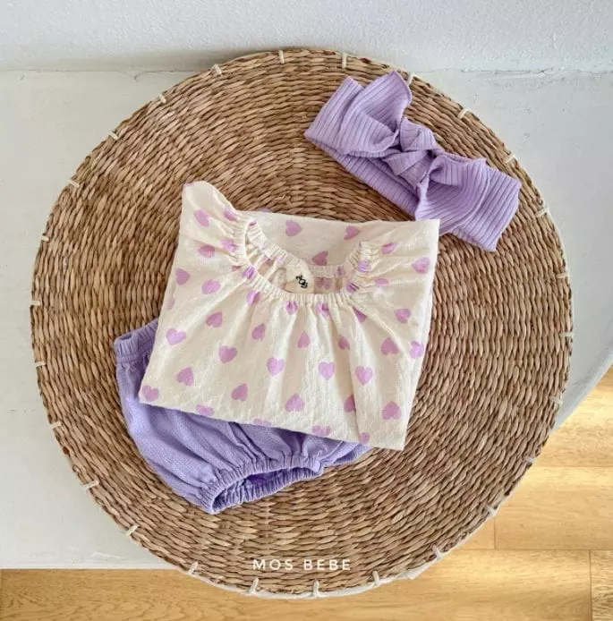 Mos Bebe - Korean Baby Fashion - #babyootd - Heart Top Bottom SET with Hairband - 12