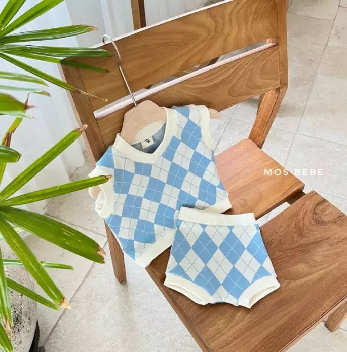 Mos Bebe - Korean Baby Fashion - #babyootd - Argyle Vest Bottom Set - 10