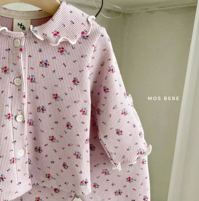 Mos Bebe - Korean Baby Fashion - #babyoutfit - Semi Collar Top Bottom Set - 3