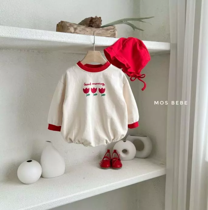 Mos Bebe - Korean Baby Fashion - #babyoutfit - Flower Bodysuit with Bonnet
