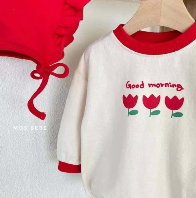 Mos Bebe - Korean Baby Fashion - #babyoutfit - Flower Bodysuit with Bonnet - 2