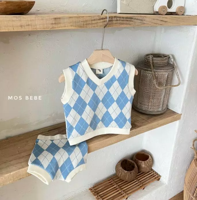 Mos Bebe - Korean Baby Fashion - #babyoutfit - Argyle Vest Bottom Set - 12