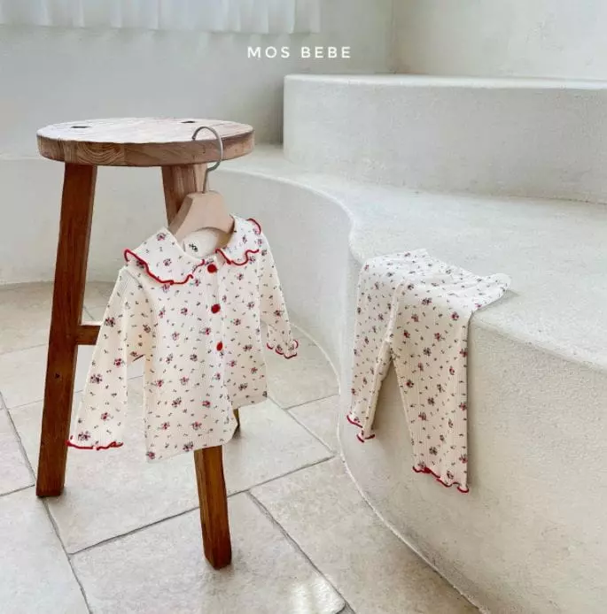 Mos Bebe - Korean Baby Fashion - #babyoutfit - Semi Collar Top Bottom Set - 4