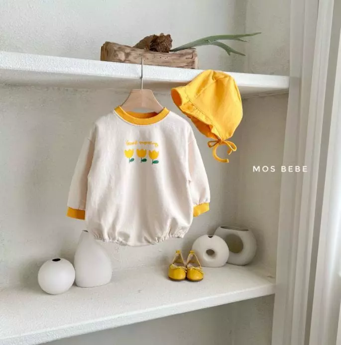 Mos Bebe - Korean Baby Fashion - #babywear - Flower Bodysuit with Bonnet - 3