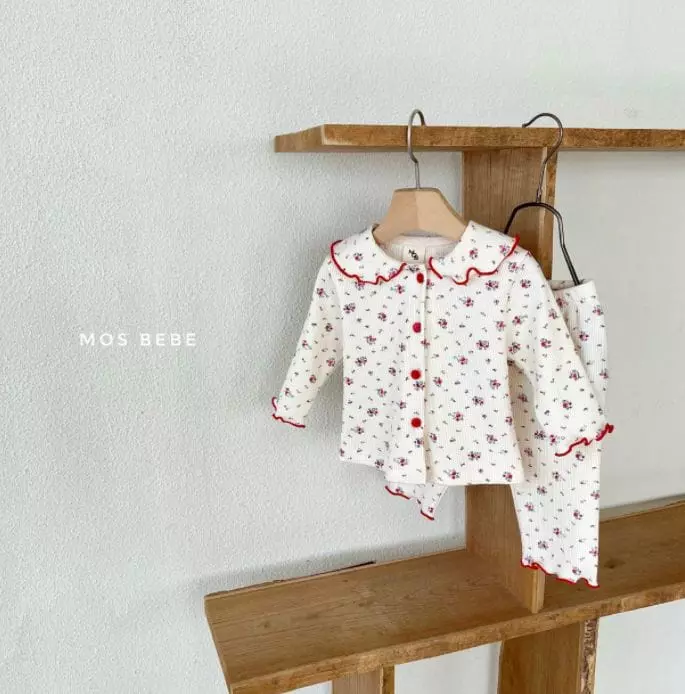 Mos Bebe - Korean Baby Fashion - #onlinebabyboutique - Semi Collar Top Bottom Set - 5