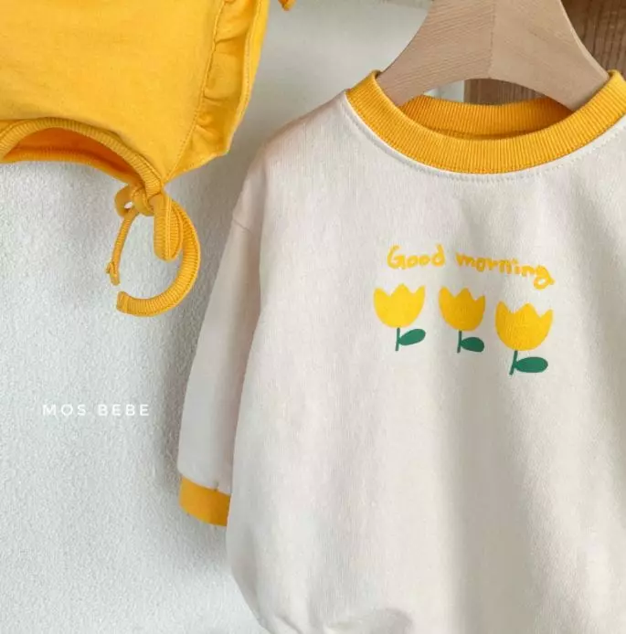 Mos Bebe - Korean Baby Fashion - #babywear - Flower Bodysuit with Bonnet - 4