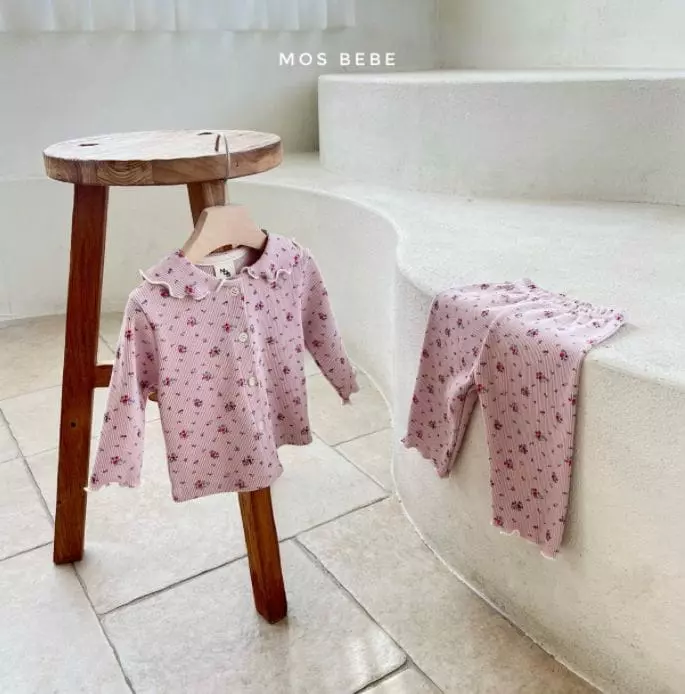 Mos Bebe - Korean Baby Fashion - #onlinebabyshop - Semi Collar Top Bottom Set - 6