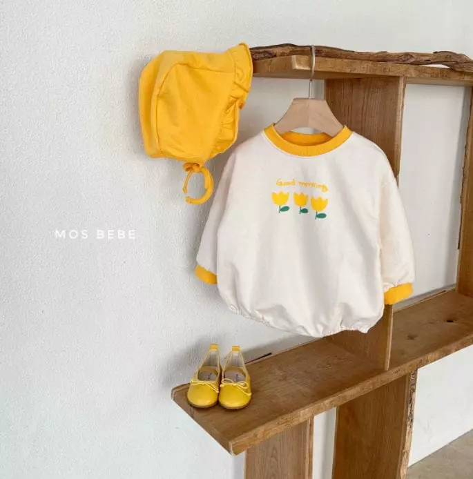 Mos Bebe - Korean Baby Fashion - #onlinebabyshop - Flower Bodysuit with Bonnet - 5