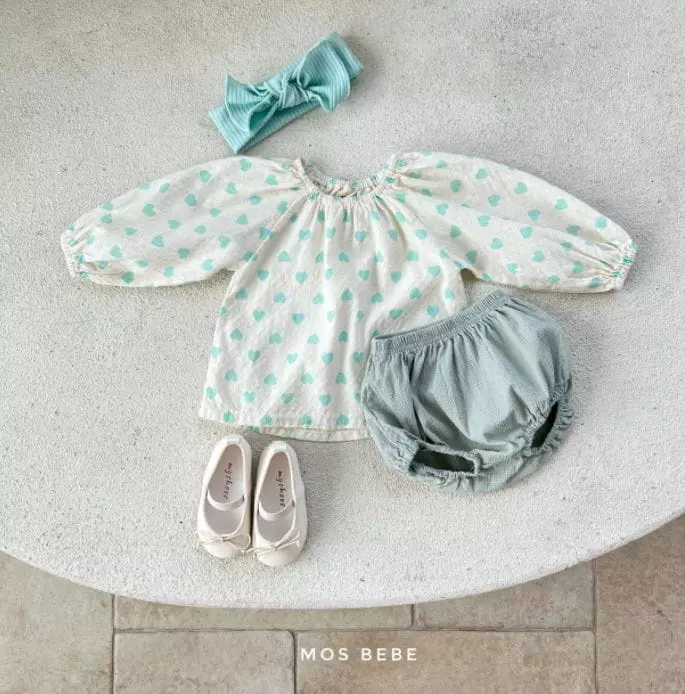 Mos Bebe - Korean Baby Fashion - #onlinebabyshop - Heart Top Bottom SET with Hairband - 2