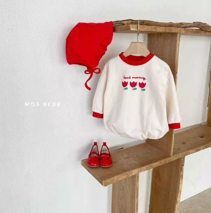 Mos Bebe - Korean Baby Fashion - #smilingbaby - Flower Bodysuit with Bonnet - 6