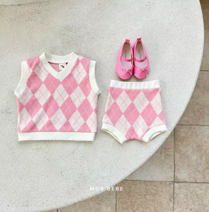 Mos Bebe - Korean Baby Fashion - #smilingbaby - Argyle Vest Bottom Set