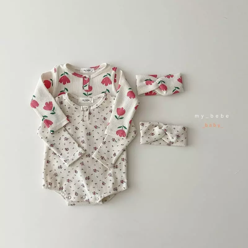 My Bebe - Korean Baby Fashion - #babyboutique - Waffle Bodysuit with Hairband