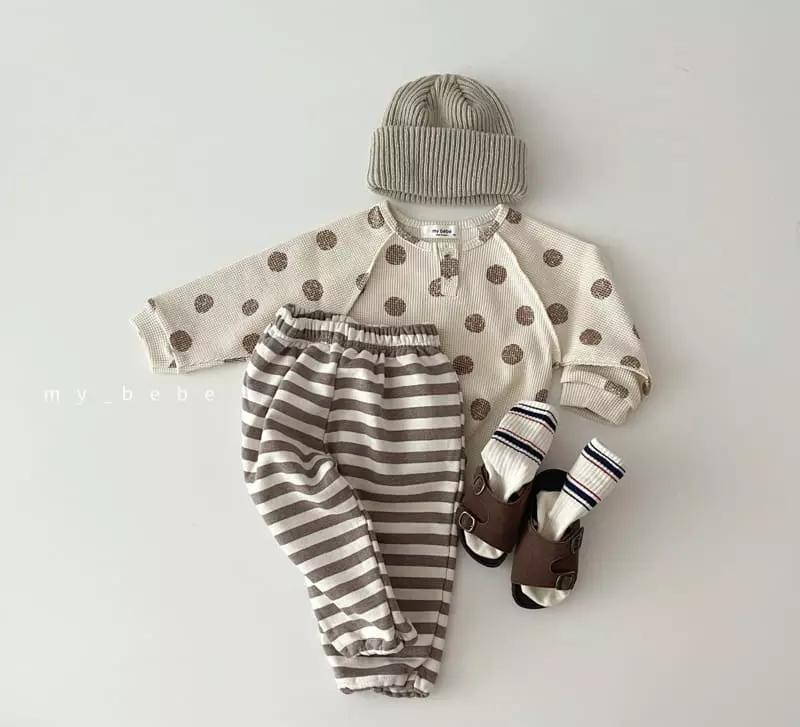 My Bebe - Korean Baby Fashion - #babyboutique - Circle Stripes Top Bottom Set - 8
