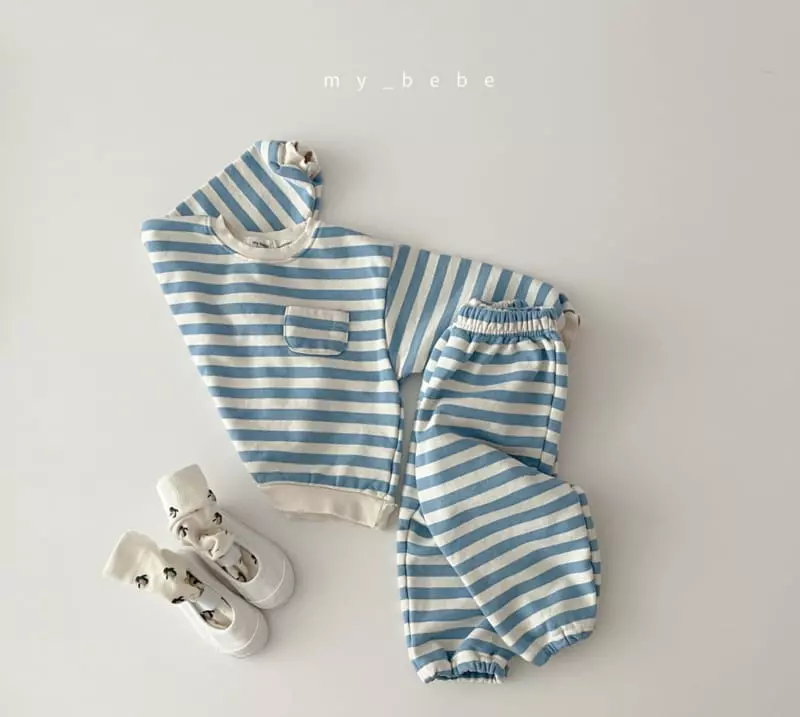My Bebe - Korean Baby Fashion - #babyboutiqueclothing - Circle Stripes Top Bottom Set - 9