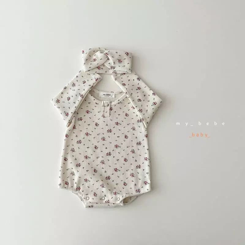 My Bebe - Korean Baby Fashion - #babyclothing - Waffle Bodysuit with Hairband - 3