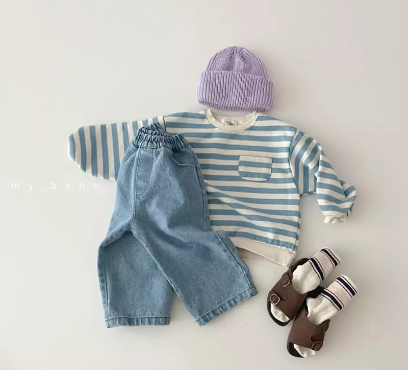 My Bebe - Korean Baby Fashion - #babyclothing - Circle Stripes Top Bottom Set - 10