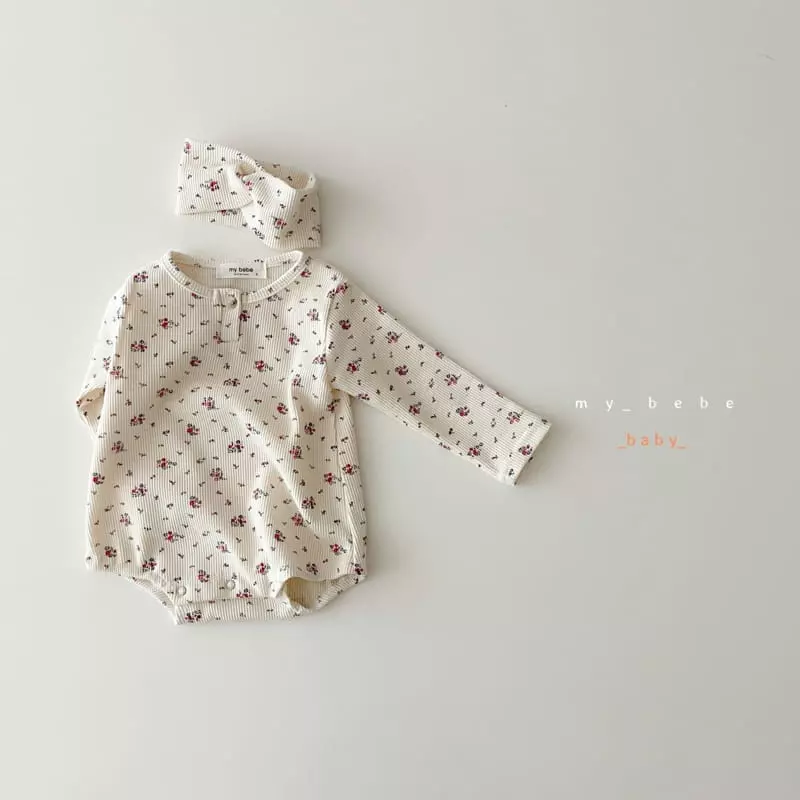 My Bebe - Korean Baby Fashion - #babyclothing - Waffle Bodysuit with Hairband - 4