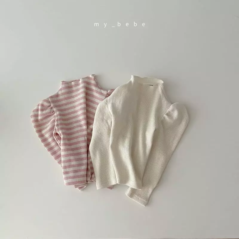 My Bebe - Korean Baby Fashion - #babyfashion - Shirring Waffle Tee - 2