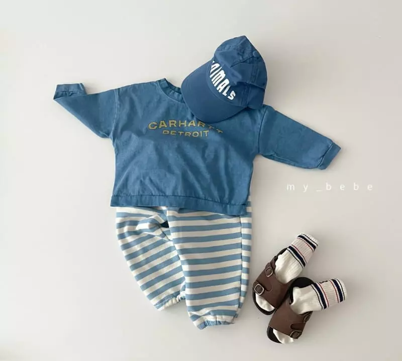 My Bebe - Korean Baby Fashion - #babyfashion - Circle Stripes Top Bottom Set - 11