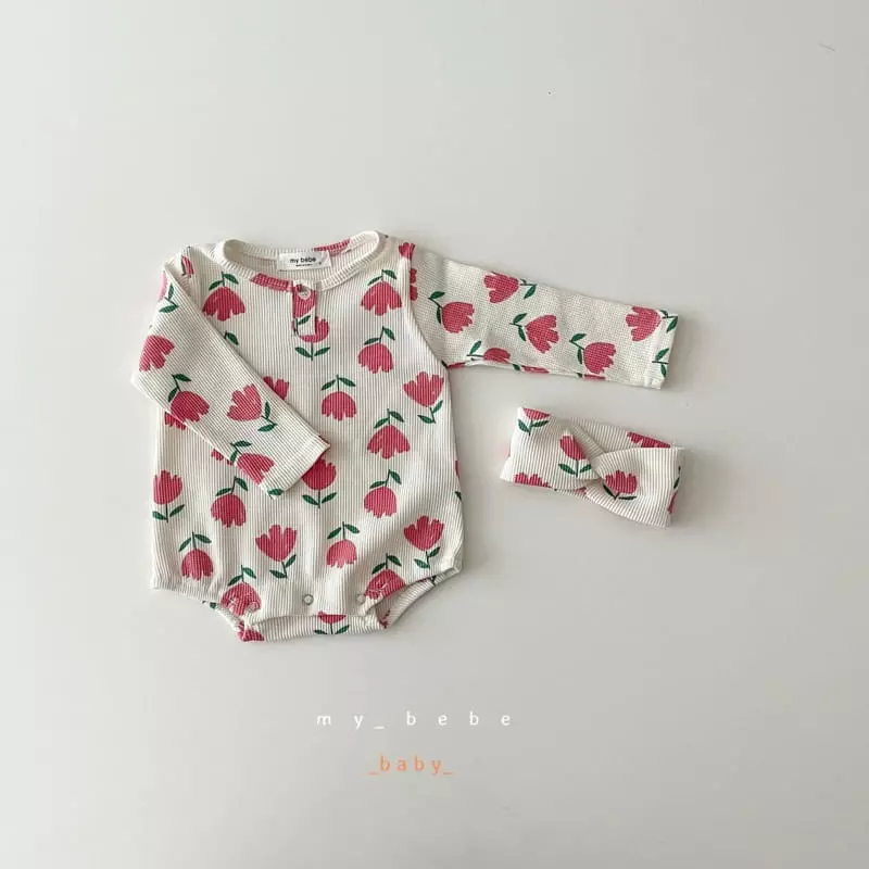 My Bebe - Korean Baby Fashion - #babyoninstagram - Waffle Bodysuit with Hairband - 8