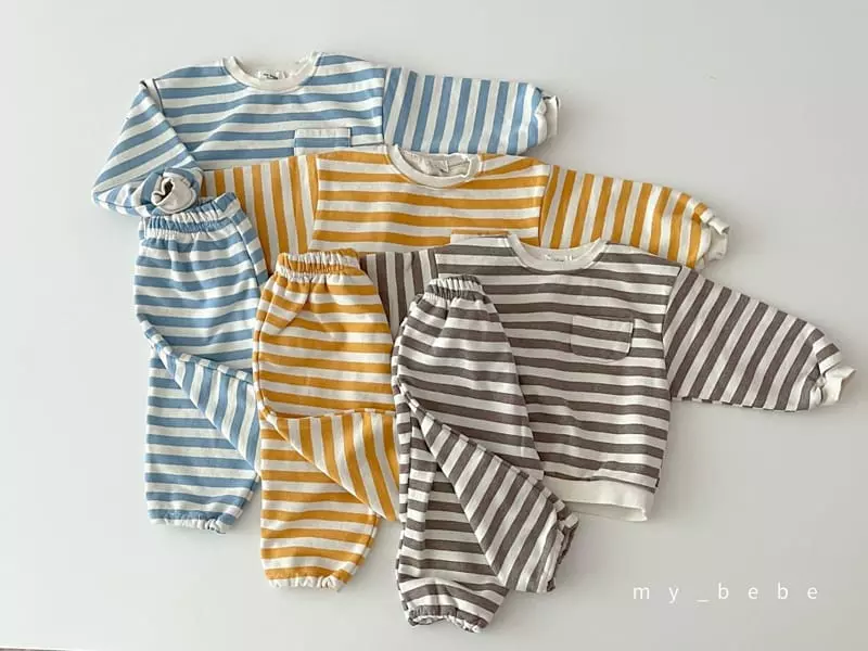 My Bebe - Korean Baby Fashion - #babyootd - Circle Stripes Top Bottom Set