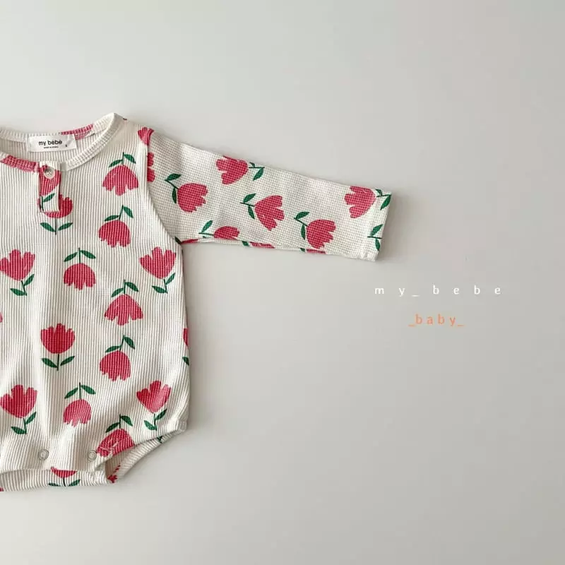 My Bebe - Korean Baby Fashion - #babyoutfit - Waffle Bodysuit with Hairband - 10