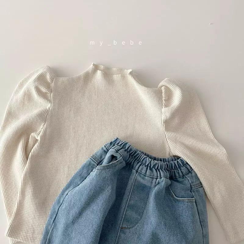 My Bebe - Korean Baby Fashion - #babyoutfit - Shirring Waffle Tee - 9